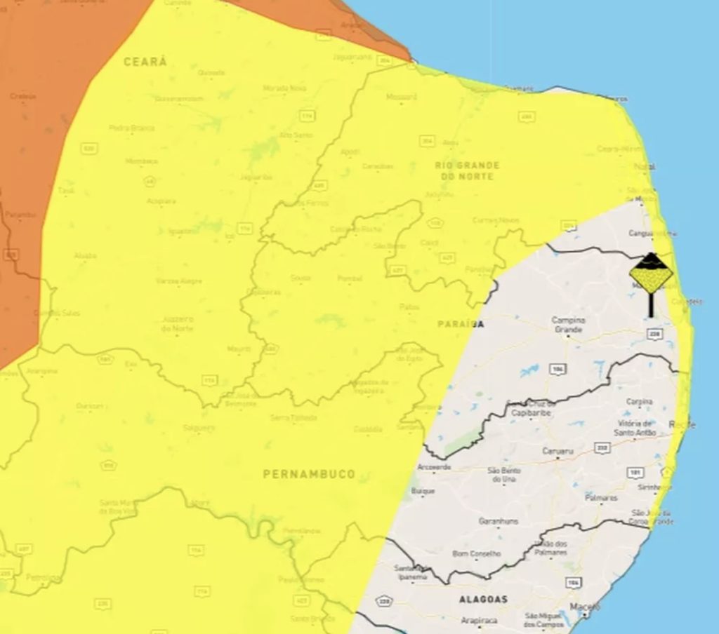 Inmet alerta para chuvas intensas em 142 cidades do RN; veja lista