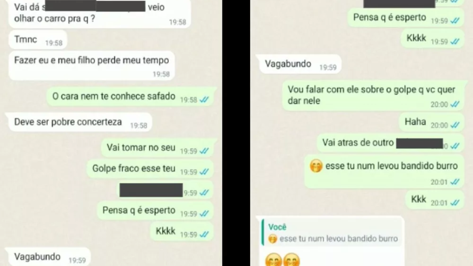 Golpista se revolta ao ser descoberto e ofende vítima: ‘vagabundo, deve ser pobre’