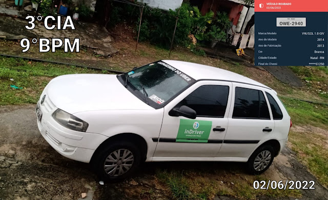 9º Batalhão recupera veículo roubado em Cidade da esperança, em Natal/RN.