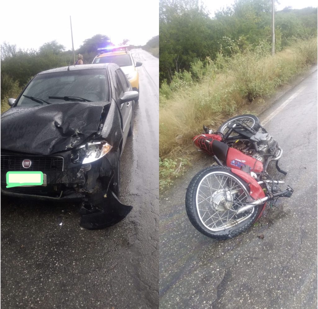 Homem fica ferido após colisão frontal entre carro e motocicleta próximo a São Vicente