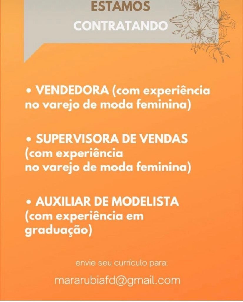 Vendedora, Supervisora e Auxiliar de Modelista